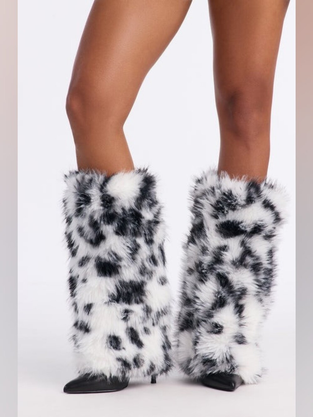 Faux Fur Black & White Polar Express Legwarmers OS